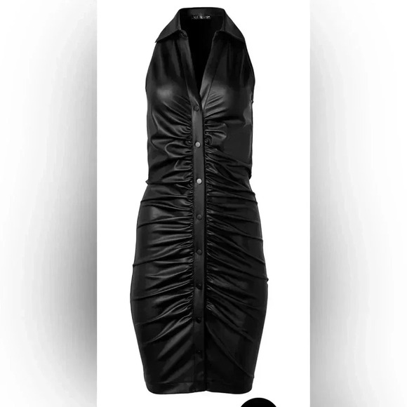 Collared Faux Leather Bodycon - Picture 15 of 15